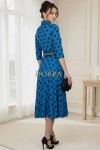 Rochie midi Petronela albastra, cu revere, buzunare si curea